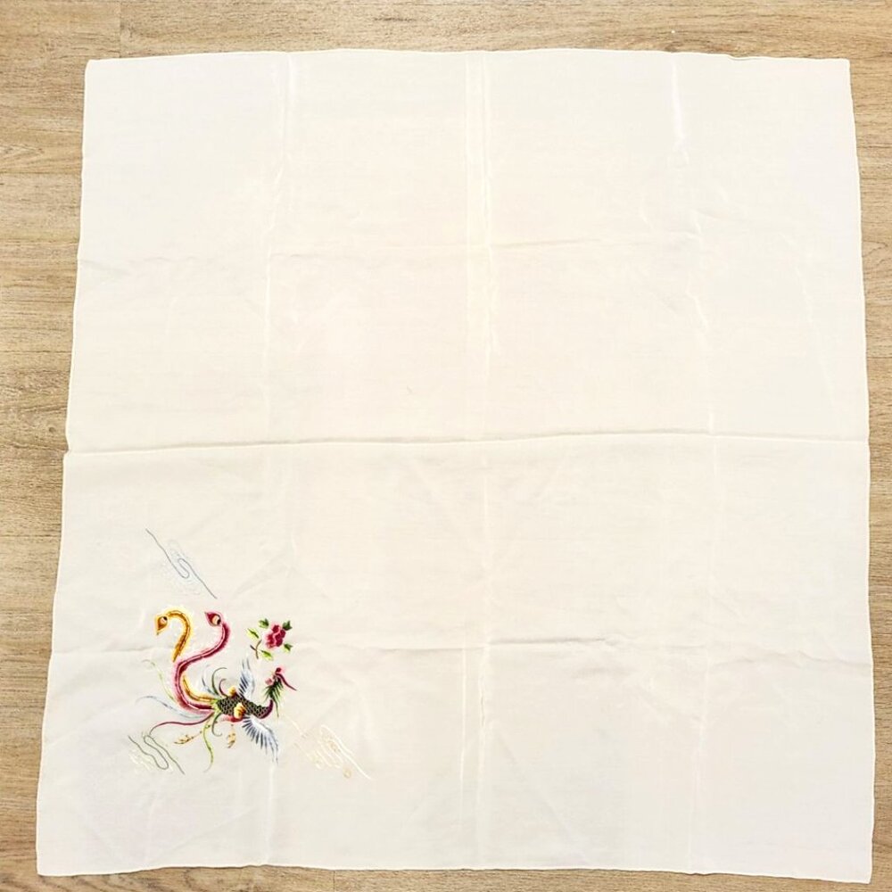Embroidered Phoenix Kerchief With Lustrous Sheen and - 30' x 30"